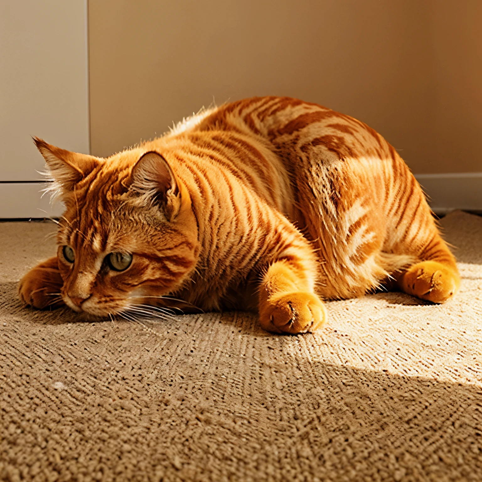 Draw a picture of an orange cat, fat and lazy
