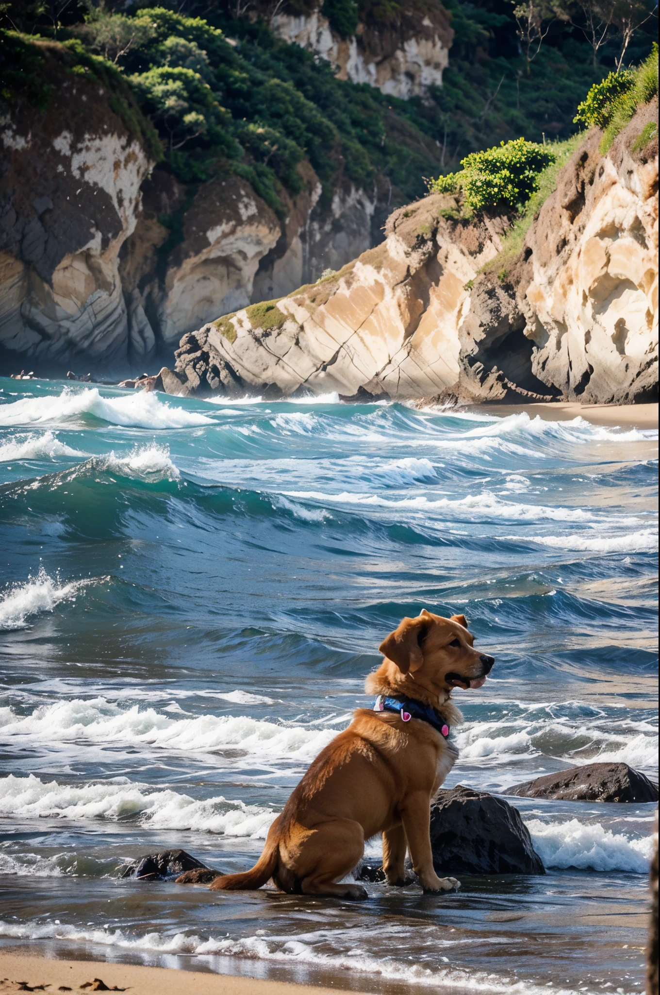 Garotinha com seu cachorro na praia segunrando uma estrela do mar