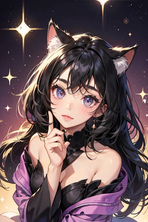 black girl cat with huge black eyes, four whiskers, and like counterpart; ; SPARKLE; GLITTER