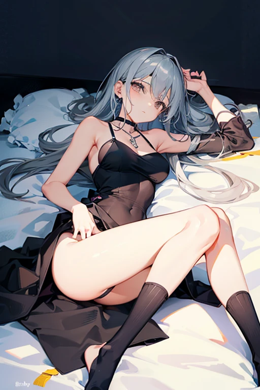 High-quality high-leg body lines, gray hair, lying on back, bending knees