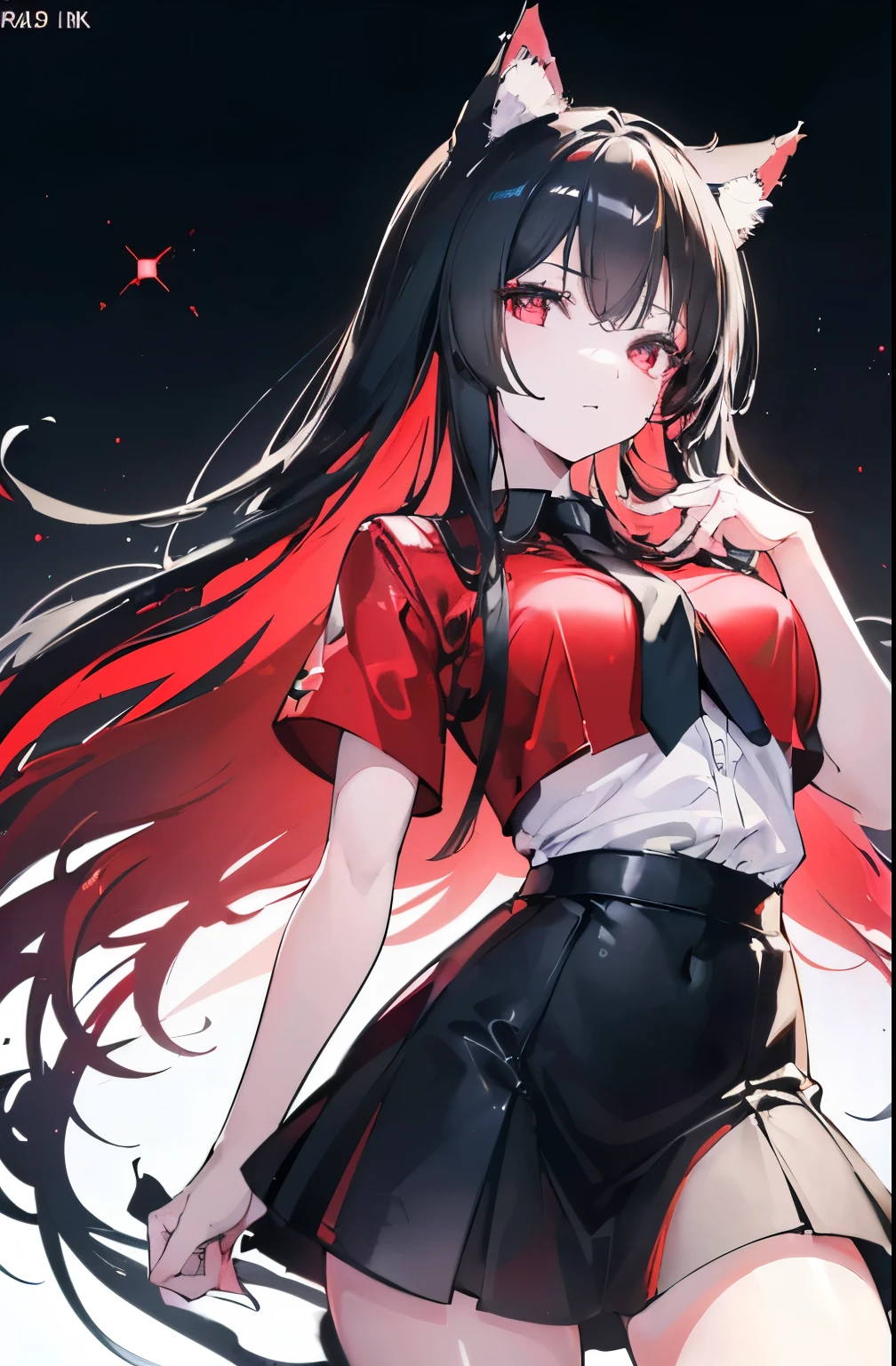 (Cat girl), (smoking), cat ears, black hair, business casual attire, cool, red dress shirt, pretty red eyes, cat tail, ((Crimson Red Eyes eyes: 1.3, Upturned Eyes: 1, Perfect Eyes, Beautiful Detailed Eyes, Gradient eyes: 1, Finely Detailed Beautiful Eyes: 1, Symmetrical Eyes: 1, Big Highlight On Eyes: 1.2)), (((Lustrous Skin: 1.5, Bright Skin: 1.5, Skin Fair, Shiny Skin, Very Shiny Skin, Shiny Body, Plastic Glitter Skin, Exaggerated Shiny Skin, Illuminated Skin))), (Detailed Body, (Detailed Face)), (((Skirt))), High Resolution, Sharp Focus, Ultra Detailed, Extremely Detailed, Extremely High Quality Artwork, (Realistic, Photorealistic: 1.37), 8k_Wallpaper, (Extremely Detailed CG 8k), (Very Fine 8K CG), ((Hyper Super Ultra Detailed Perfect Piece)), (((Flawless masterpiece))), Illustration, Vibrant Colors, (Intricate), High Contrast, Selective Lighting, Double Exposure, HDR (High Dynamic Range), Post-processing, Background Blur, (Sexy pose), (Mature woman), big sis