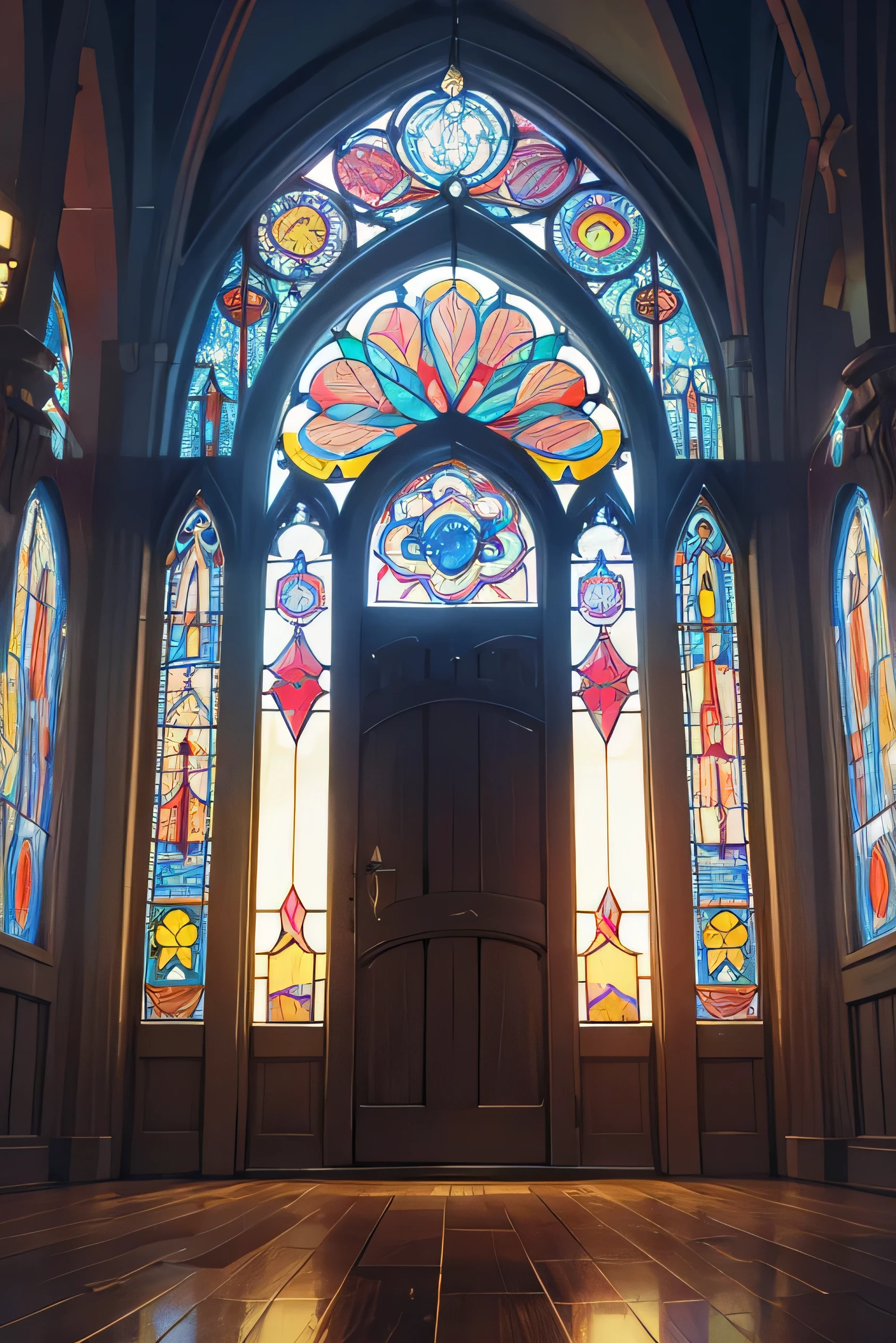 masterpiece, highest quality, Retro stained glass on a rainy night