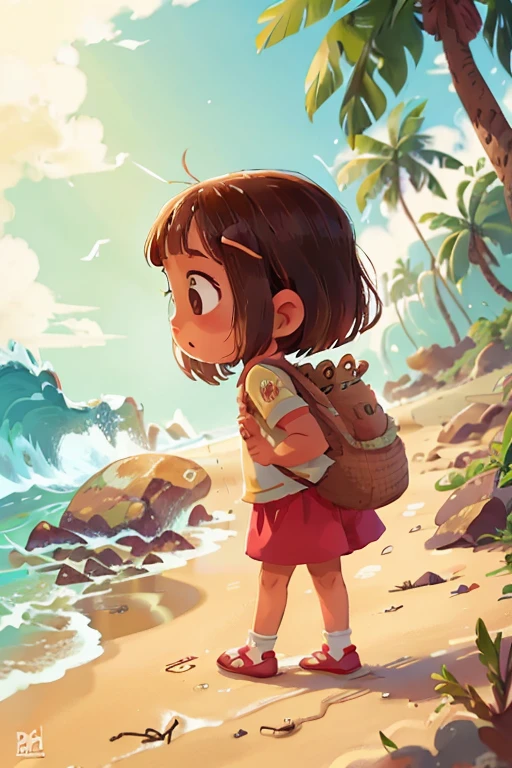 pequena na praia
