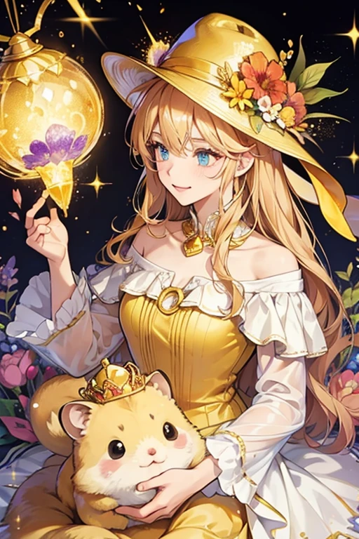 golden hamster ; flower hat; SPARKLE; GLITTER