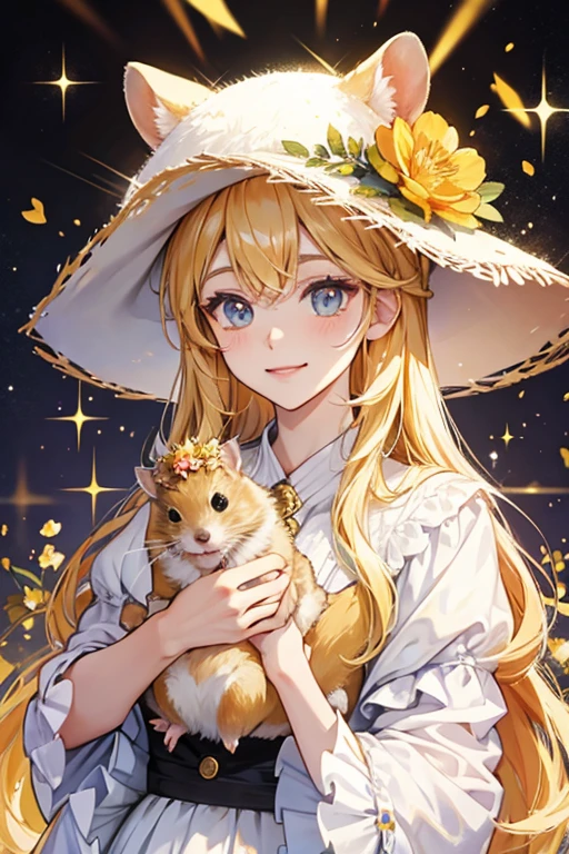 golden hamster ; flower hat; SPARKLE; GLITTER