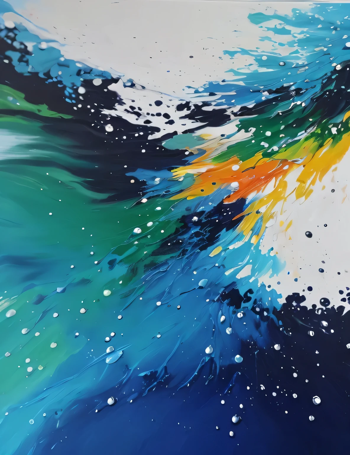 Pintura de uma pintura abstrata azul e verde com branco e tinta, Bela arte Ultra HD 4K, abstract acrylic painting, resumo detalhado, Apply acrylic paint, Water splash painting, Detail knife acrylic palette, Realismo abstrato, Abstract oil painting on canvas, abstract techniques, Draw in high resolution, Pintura sobre tela, Acrylic paint splash