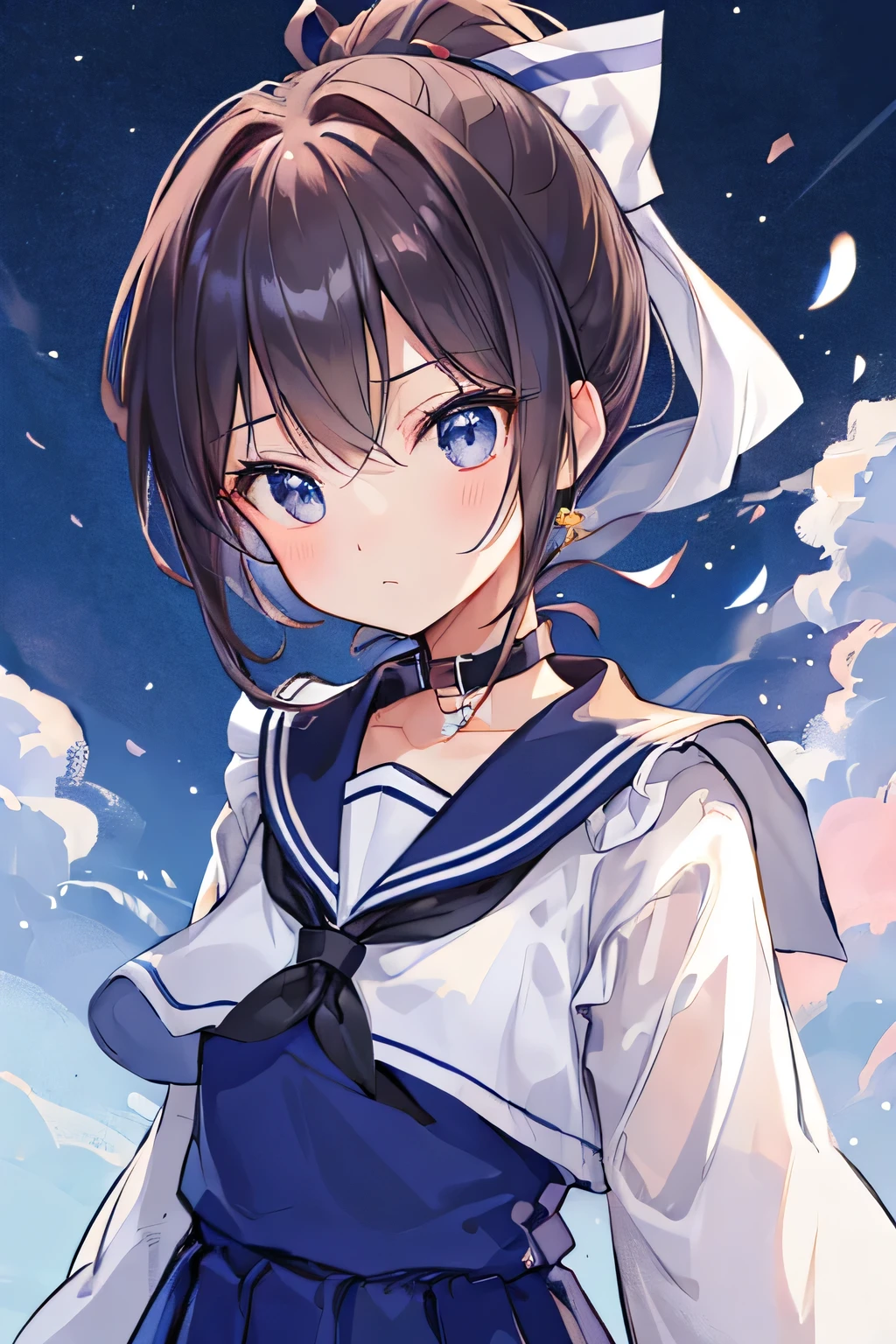 (highest quality:1.4)、High resolution、Detailed Background)、(Beautiful face in every detail:1.4)、Anatomically correct、Detailed facial expressions、Teenage beauty、Cute color hair color、ponytail、on the train、Zoom in from the side、Gazing into the distance、Upper body only、Emphasis on feminine silhouettes、Cute eyes、(A short-sleeved dark-colored sailor suit、White sailor collar:1.2)、Checkered Pleated Skirt