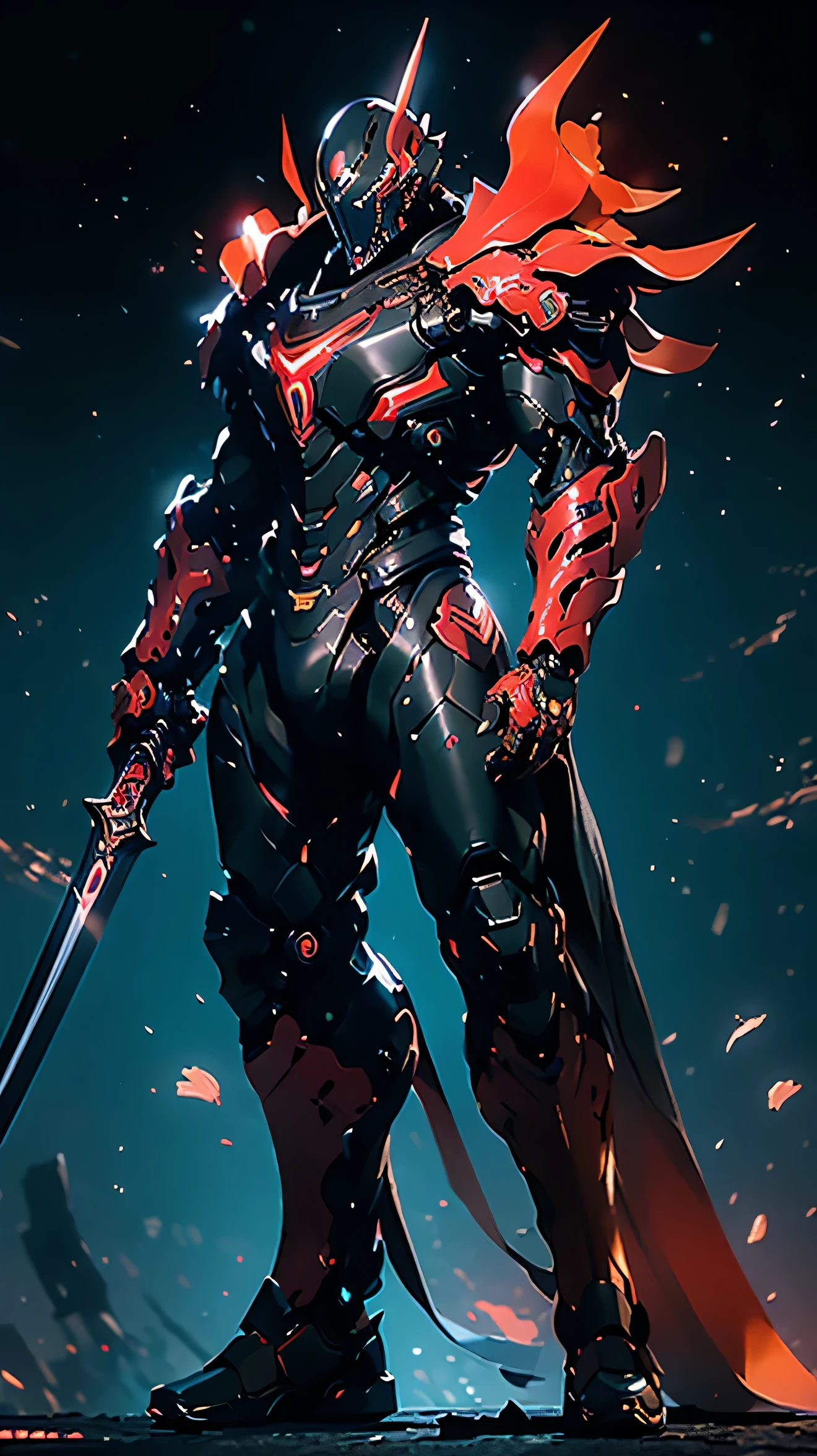 maximum detail, masterpiece, HDR, best quality, UHD Sony a1 mirrorless camera with a wide lens f/1.8 aperture (cinematic still frame, full body shot), of Rixxos):1.5, (ultra-fine detail), (an evil, terrifying rouge AI agent in a cybernetic body):1.3, A horrific biomechanical killing machine., He is bipedal:1.3,((anatomically correct):1.4, humanoid, cyborg):1.2, with (narrow, menacing, neon-green eyes that glow):1.35, (it has the body of a heavily muscled adult male protected by a shiny polished adamantium exoskeleton):1.25, (with gleaming, black and red, polished armor scales):1.23, (razor sharp talons):, and (a helmet that took on the distinct features of a copperhead's fierce gaze.) (He carried a large Kitana sword with an impossibly sharp:1.3 slicing edge):1.2. His goal was to capture and then kill all humans in the pursuit of obtaining biofuel., He is quietly stalking his prey on a desolate street (walking towards the viewer):1.5, in futuristic cyberpunk:1.4 city at night:1.2. ((There are glowing, red hot embers, fluttering through the air)), Ultra-high-quality, Ultra-fine-details, dystopian, post-apocalyptic setting, cinematic movie still, masterpiece, best quality, absurd resolution, 8k, ray tracing, HDR, UHD, volumetric lighting, Unreal Engine 5, Unity Engine, Blender, octane render, exquisite composition and detail:1.4, exceptional lighting and shading:1.38, shallow depth of field, low angle, ominous mood, sharp focus, facing the viewer, (holding his sword out to his side):1.4 repeat positive prompts, repeat negative prompts, absurd resolution, 8k UHD,