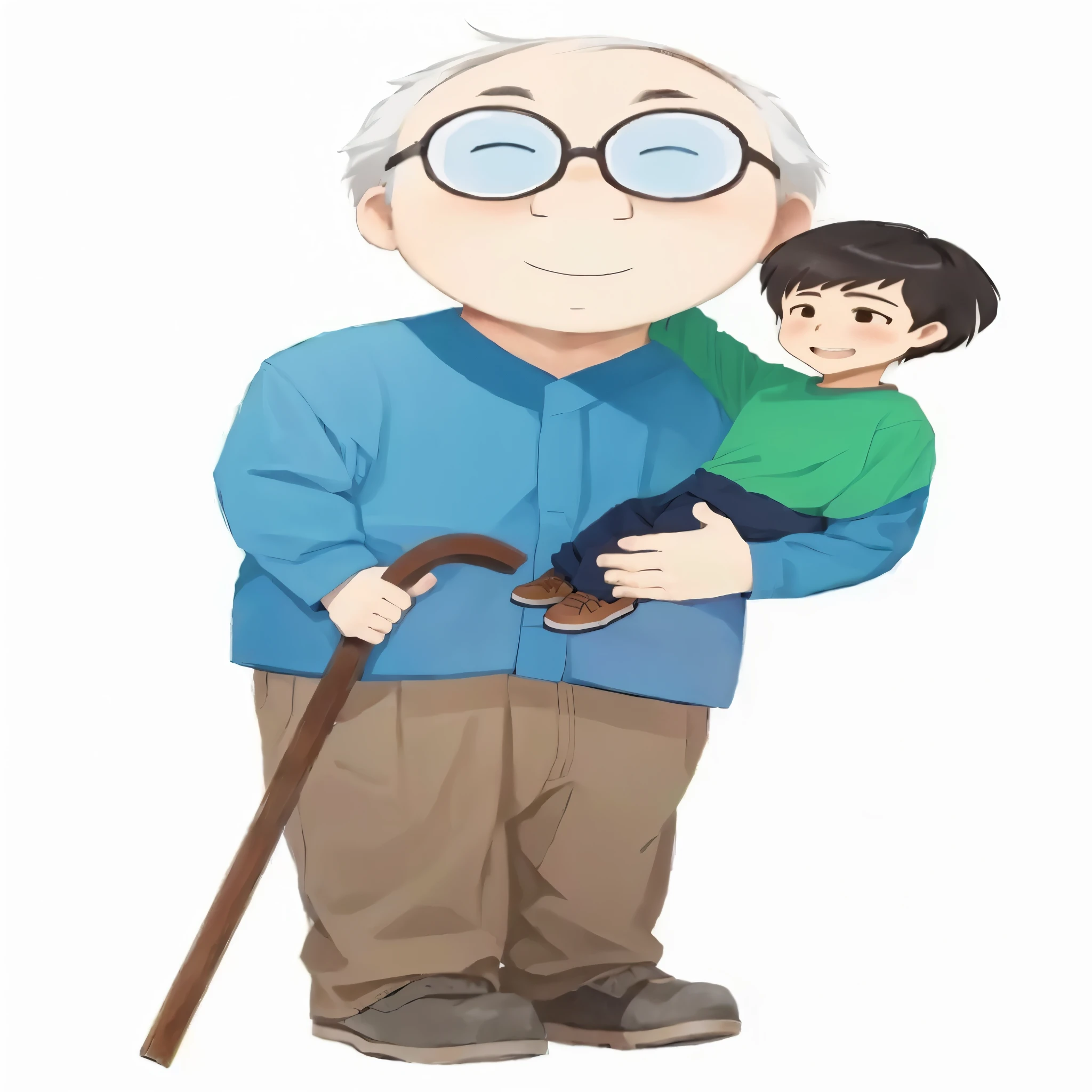 an old man holding a boy in his arms, por Yanagawa Nobusada, por Kose Kanaoka, por Okada Beisanjin, por Kamisaka Sekka, pai with , imagem de desenho animado, pai, por Kishi Ganku, por Kobayashi Kiyochika, por Yuko Tatsushima, with a