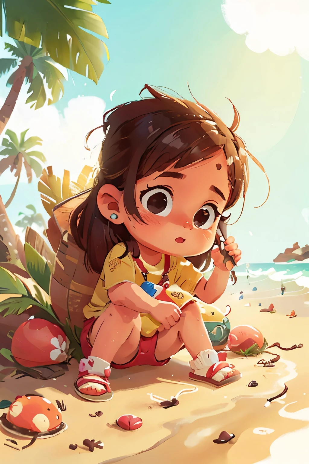 pequena na praia