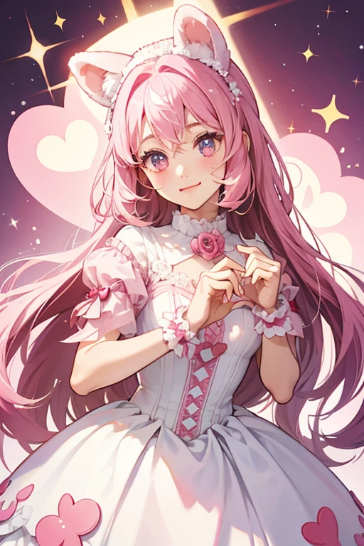  a pink girl bear with a white muzzle and a pink, heart-shaped nose, a rose on its forehead.ad. SPARKLE; GLITTER