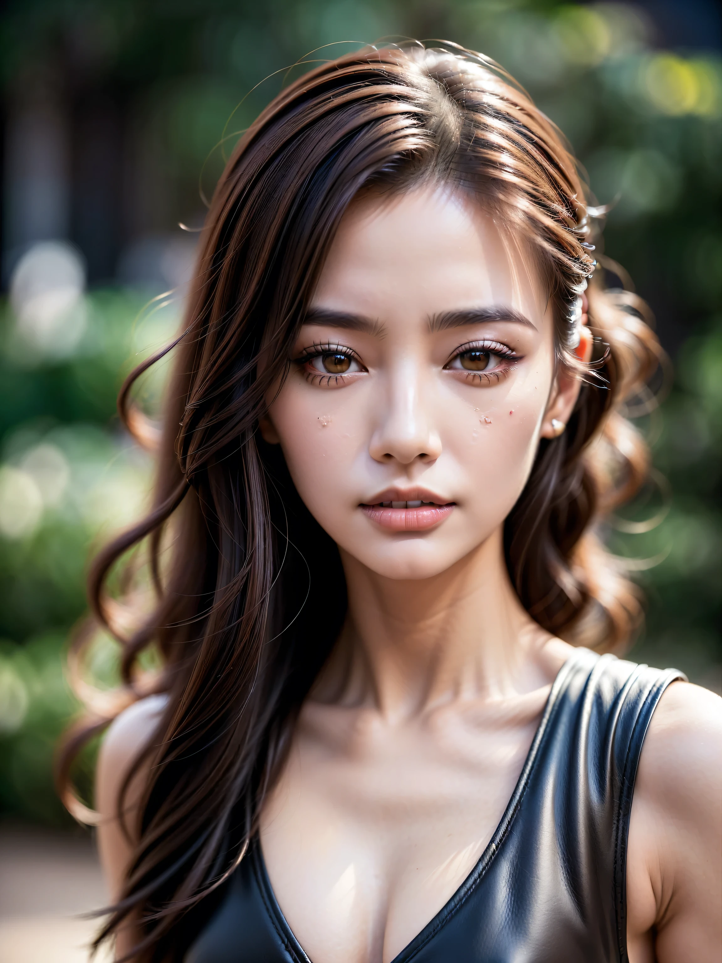 ((Dynamic night scene:1.3)), ((Big Moon)), (night view:1.3),(Galaxy and full moon in the sky:1.3), (Dark night, The full moon illuminates (1 girl: 1.35, 20 years old) walking along a tropical promenade ((full moon, night), (moon sign), (full moon night)), (planks, palm trees, bushes, rock, sea), (full background in focus:1.3), ((background WITHOUT blurry:1.4)), Realism, highest resolution, (highest quality realistic texture skin), (highest quality realistic texture curly hair (slicked to the two side), Intricately detailed:1.4), ((perfect proportions)), ((anatomically correct: very small round head:1.4)), ((firm and full breasts)), (the most absurd quality eyes:1.35), ((super natural beautiful cute sharp face), insanely good quality:1.35), (light pale complexion), ((clear no blur and sharp perfect round realistic brown_eyes:1.4), insanely good detail:1.25), (finaly detailed round pupils:1.25), detailed lips:1.3, (long_blue_eyeliner), (pink_lipstick:1.2), ((perfect dark_eyeshadows:1.3)), (Detailed nose:1.2), perfect composition, ((pale skin:1.3)), ((dry skin:1.3)), ((face expressions, evil smile:1.3)), ((Dynamic posse:1.3)),Upper body shot, ((highly elaborate extravagant microscopic leather street outfit:1.14)), ((close up of her face)), perfect composition, ((look at the viewer)), Depth of the bounds written, maximum clarity and sharpness, (((very clear not blurry background:1.4)))
