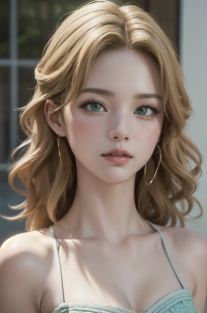 1 Girl, masterpiece, best quality, 8k, Delicate skin texture, Detailed fabric texture, Beautiful and delicate face, Intricate details, Super detailed, A European girl, Green Eyes, Blondes have curly hair, 3D Characters, Middle Century Knight