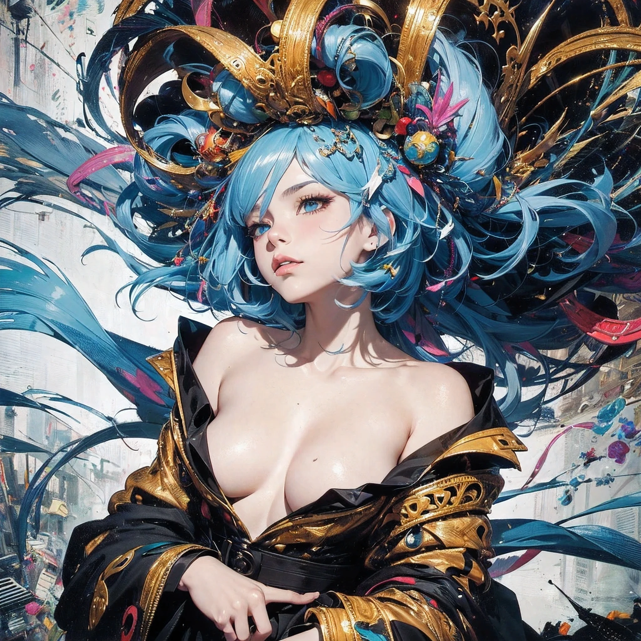 (((Official Art, unity 8k wallpaper, Very detailed, beautifully、aesthetic, masterpiece, highest quality))), (zenTangle, Mandala, Tangle, enTangle), (Fractal Art:1.3) , (((One perfect girl))), (Very detailedな裸), Dynamic Angle, Cowboy Shot, The most beautiful form of chaos, elegant, Brutal Designer, Bright colors, Romanticism, James Jean, Robbie Dowie Anton, Ross Tran, Francis Bacon, Michael Mraz, Petra Cortright, Gerhard Richter,Ashley Wood, Ecstasy,mysterious,glossy,wonderful,(((Very detailedな指))),Almost naked,flashy,Colorful,Transparent blouse,