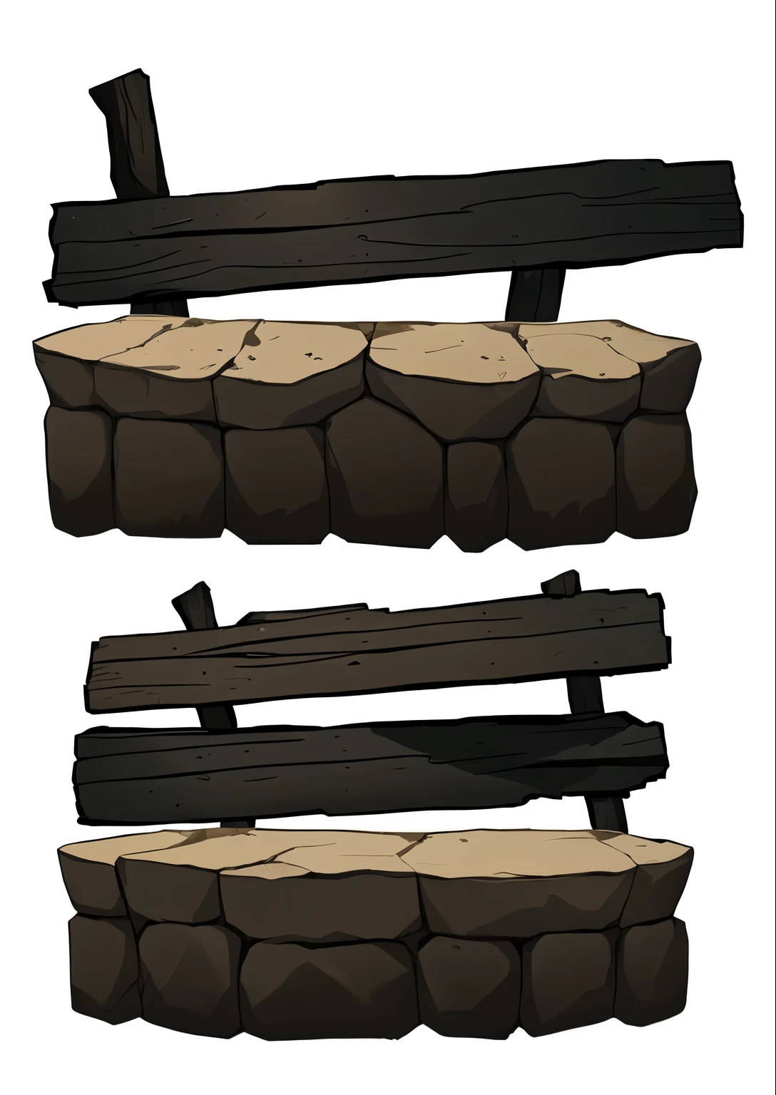 a set of three different types of stone and wood, ativo do jogo, 2d ativo do jogo, hand painted textures, arte de fundo, 2 d ativo do jogos, pintado como uma arte conceitual de jogo, ativo do jogos, stylised hand painted textures, texturas estilizadas, seperated ativo do jogo, mobile ativo do jogo, fortaleza de madeira da parede, videoativo do jogo, arte do jogo 2d