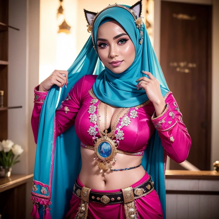 Two:2 hijab prostitutes naked, bestquality，master-piece，High resolution with high detail，（brilliant：1.4），raw photograph，，optical illusion，1girle，（Solo exhibitions：1.2），（cowboy lens：1.2），（Hair crown：1.2），Traditional costumes of Dunhuang, china，strapless，（red eyeliner：1.2），（Black eyes：1.4），earings，dynamic angle，entertainment，messy_long_hair，ink，cinematic light，lanelare，Velvet，chrysanthemum，tassels，ribbons，Colorful embroidery，upper half body，Facing the lens，Dynamic Poses，large，Embroidered shoes, red bra, all red, oppai proportions, sexy :8k, 4 k, big breasts!, bottom angle, big breasts!!, Malay beauties, biomechanical oppai, fujita goro and jones, thicc, wearing hijab, hijab star, hijab gorgeous, hijab super model, Malaysian girls group,malay, The whole body consists of a young girl with hijab, Eye makeup, 21yo, Cat ears, Soft lighting, group, Wear shabby clothes, Dirty, Tattered futuristic bikini, Cat's paw badge, Pose, spot color, rendering by octane, Ultra-realistic intricate details, Cinematic, 8K resolution, 70mm, emphasis lighting, Global illumination, (((wearing a Sexy belt design by LV))) Surreal full-body figure, Beautiful and delicate body and face, gorgeous figure, ssmile, Titillating，Surreal full-body figure，Beautiful and detailed body and face, Super vista, White skin of the, vivd colour,🔥8k, (masterpiece), (((highest quality)), (super detailed), 2 girls, (iridescent hair, colorful hair, half blue and half pink hair: 1.2), 38 years old, (Gorgeous Malay Girls: 1.2), outdoor, bangs, smile, sky blue eyes, perfect hands, perfect hands, hand details, corrected fingers. Earrings, Night Store + Background, looking_at_viewer, Cowboy Shot, Top Quality, Rich Detail, Perfect Image Quality, big breasts, slender body