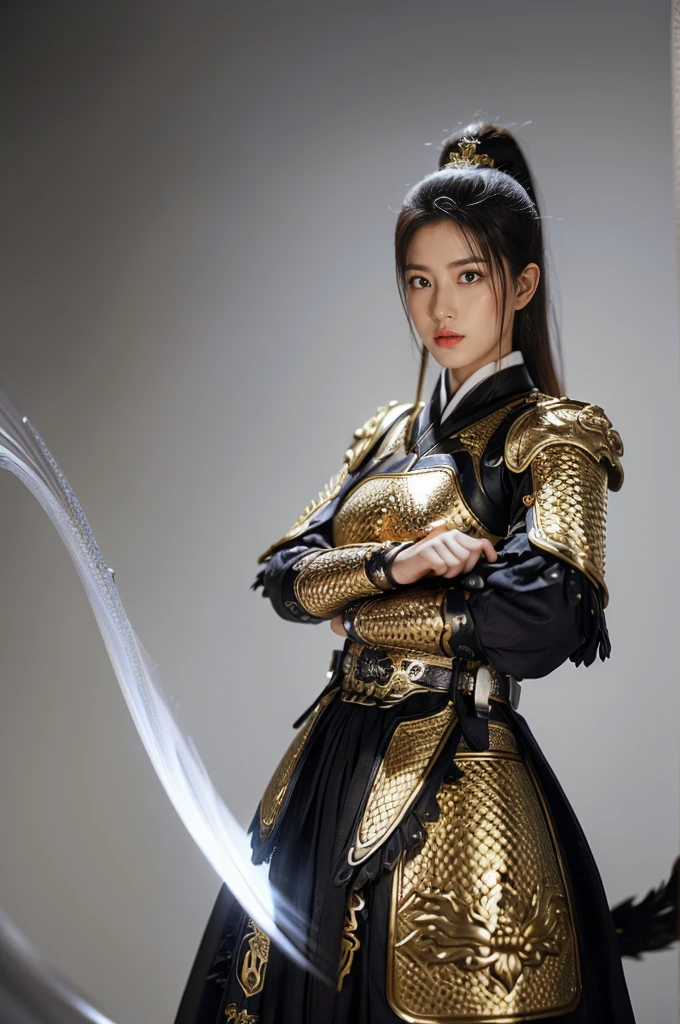 Game Art,Best picture quality,Maximum resolution,8k,(A bust photo),(portrait),(Head close-up),(Rule of Thirds),Unreal Engine 5 rendering works, (Future Girl),(Female Warrior),
20-year-old girl,(Ancient Chinese general),Eyes full of details,(Large Breasts),Elegant and noble,indifferent,brave,
(Wear Chinese-style armor,Tang dynasty armor,The costumes are rich in detail,Metallic luster,Silver gray),Chinese Characters,Fantasy style,
Photo poses,Field background,light,Ray Tracing,Game CG,((3D Unreal Engine)),oc rendering reflection pattern