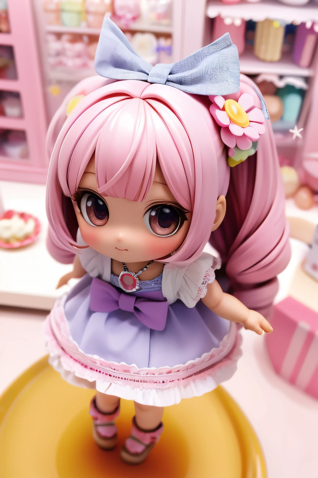 Photorealistic、Chibi Girl Doll(Sweets hair ornament、Have a magic wand)
