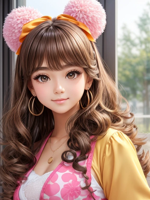 A girl with curly, dark blonde hair and an oval face. She has round, doe eyes with brown color and manga-style eyelashes. She is wearing gyaru makeup and animal print clothes, which reflect her gyaru clothing style. Her outfit consists of an animal print brazier and school Japanese uniforms adorned with bows. She has long, pink nails and wears earrings with pom poms. The girl poses cutely, radiating a sense of charm and innocence.
The image should be of the best quality, with a resolution of 4k or higher. It should be ultra-detailed and have a photorealistic effect with a strength of 1.37. The lighting should be vibrant and evoke a studio-like atmosphere. The colors should be vivid and the image should have a bokeh effect in the background. The overall style of the image should be in line with portraits and anime. The colors should be vibrant and colorful, with a soft, warm light illuminating the scene.