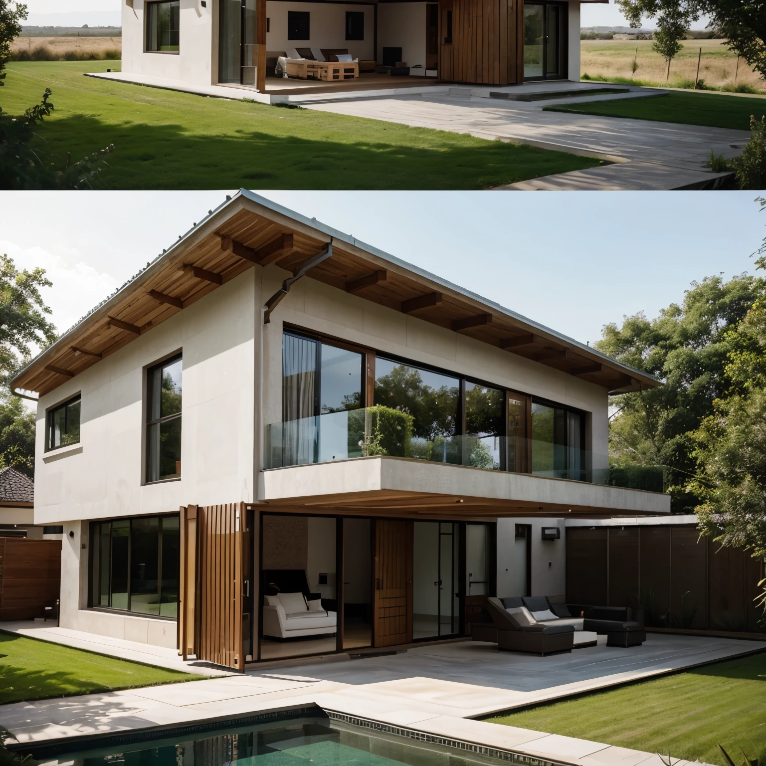 A house build of both modern and traditional designs.
