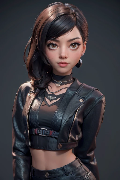 mejor calidad, ..trabajo de renderizado 3d, ..estilo 3DMM, de cerca, Portrcomert, ....。.3D, 1 chica, solo, Black hcomerr, teardropshaped earrings, looking at the camera, frente, realista, parte superior del cuerpo , posando en un, fondo sencillo, golpes, mira hacia otro lado, Long strcomerght black hcomerr, labio entreabierto, collar de gargantilla, constituir , blando, green cardigan, ojos verdes, Tifa Lockhart, (small breasts: 1.1) referencia: https://imagen9.CDN.Arte Marino.。.comer/2023-08-04/52449297297477/C9E0706CFFA353936C45F41FEF45E6C4F2A12E7C..png