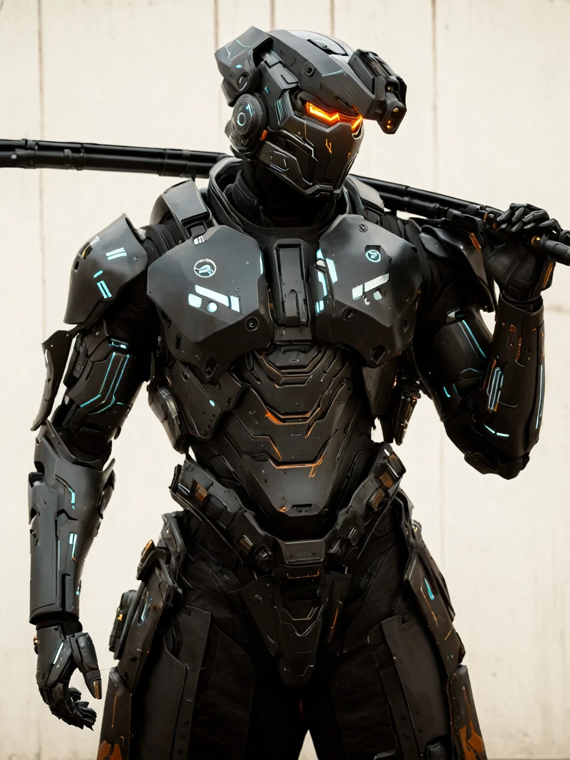 a close up of a robot in a building with a helmet on, cyberpunk flame suit, cyberpunk armor, cyberpunk suit, sci - fi suit, intricate cyberpunk armor, cybernetic fire armor, apex legends armor, cyber suit, cybernetic flame armor, clothed in sci-fi military armor, warrior in sci-fi armour, sci - fi armor