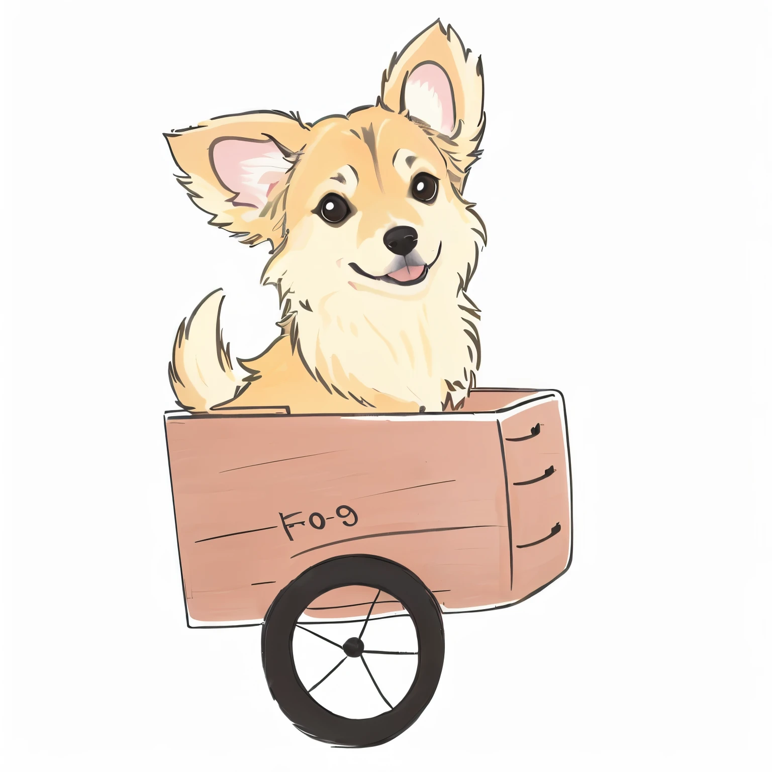 dog sitting on a cart with wheel, Cachorro fofinho, cachorro pequeno, ren\'s book drawing, childok illustration, book portrait, traditional art, kids book ustration, children's bolustration, children’s book ilation