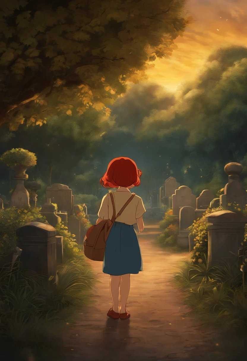 grave of the fireflies 10 year old girl with red hair at Disney. Disney is behind her. People are around her. 