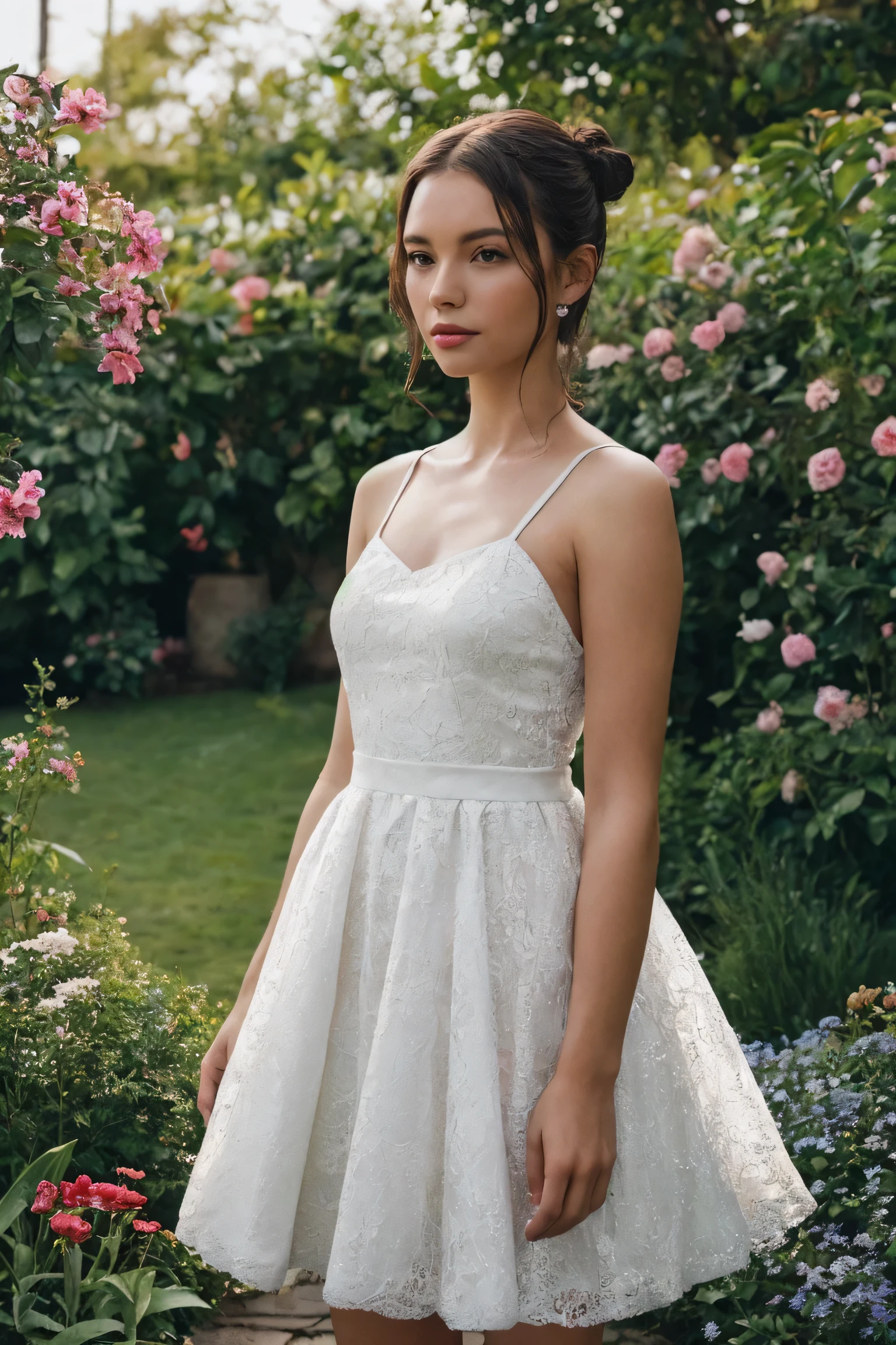 real, cinematic, high quality, Beautiful Female ,Dress ,colorful garden