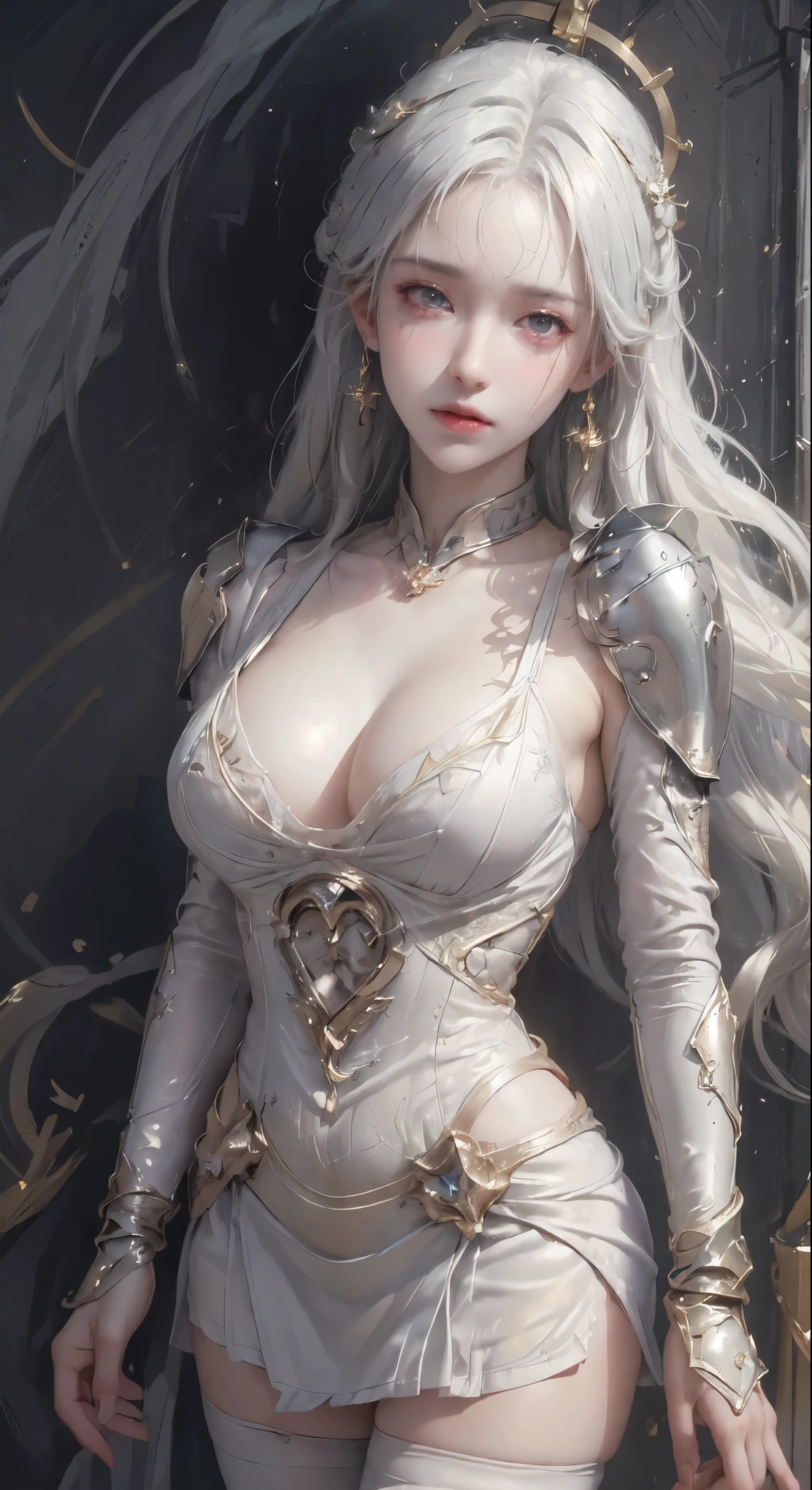 ((Realistic lighting, Best quality, 16K, Masterpiece: 1.7)), Clear focus: 1.2, 1girl, Perfect Figure: 1.4, Slim Abs: 1.1, Extremely detailed CG8K painting, high color, Extremely high color saturation, All colors are deepened, painting, graffiti art, central composition, Extremely detailed light and shadow, graffiti wall, The walls are painted bright colors, 1 sexy girl, revealing cleavage, mini short skirt, pantyhose, The face and eyes are very detailed, medium length hair, sportswear, colorful clouds