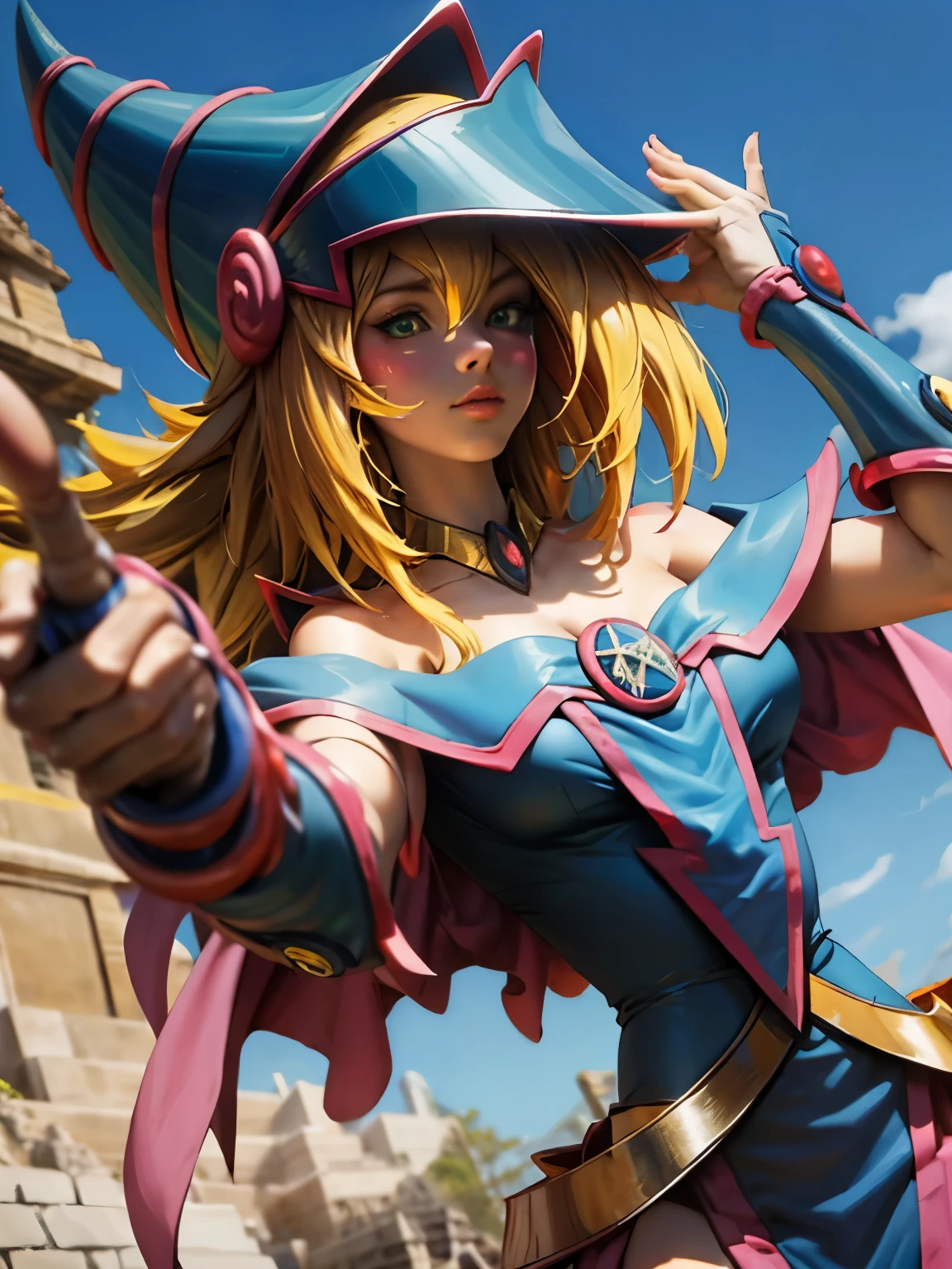 masterpiece, 1girl, dark magician girl, fighting stance