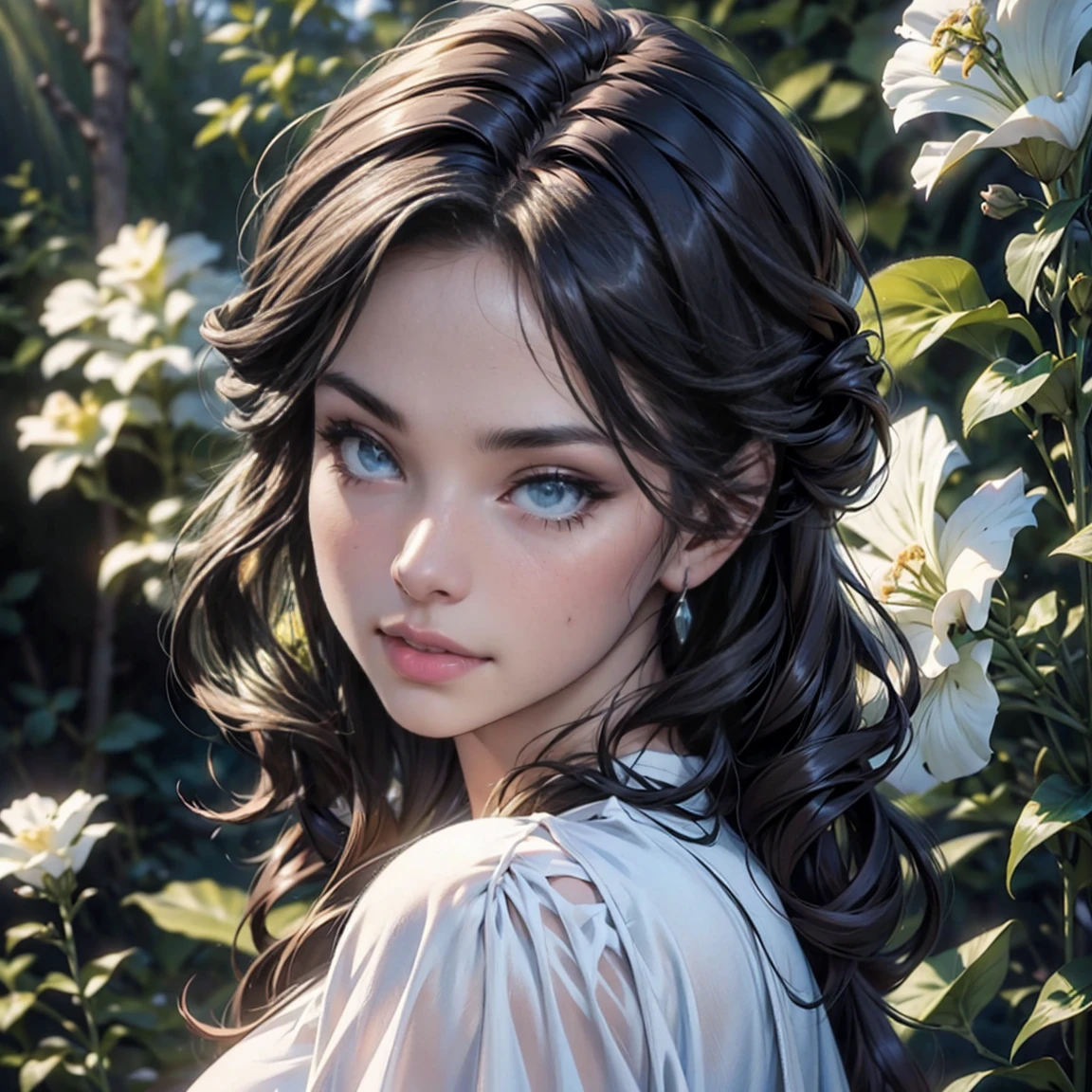 (highest quality,4k,8k,High resolution,masterpiece:1.2),super detailed,(realistic,photorealistic,photo-realistic:1.37),detailed and beautiful eyes,dense and beautiful lips,highly detailed eyes and face,long eyelashes,[garden, Bright colors,soft natural light,romantic atmosphere,vivid flowers, flowing transparent dress,sexy feminine and elegant pose,Happy and confident look, High fashion style, Dreamy scenery, fine art portrait, art print quality, oil painting techniques, impressionist style.