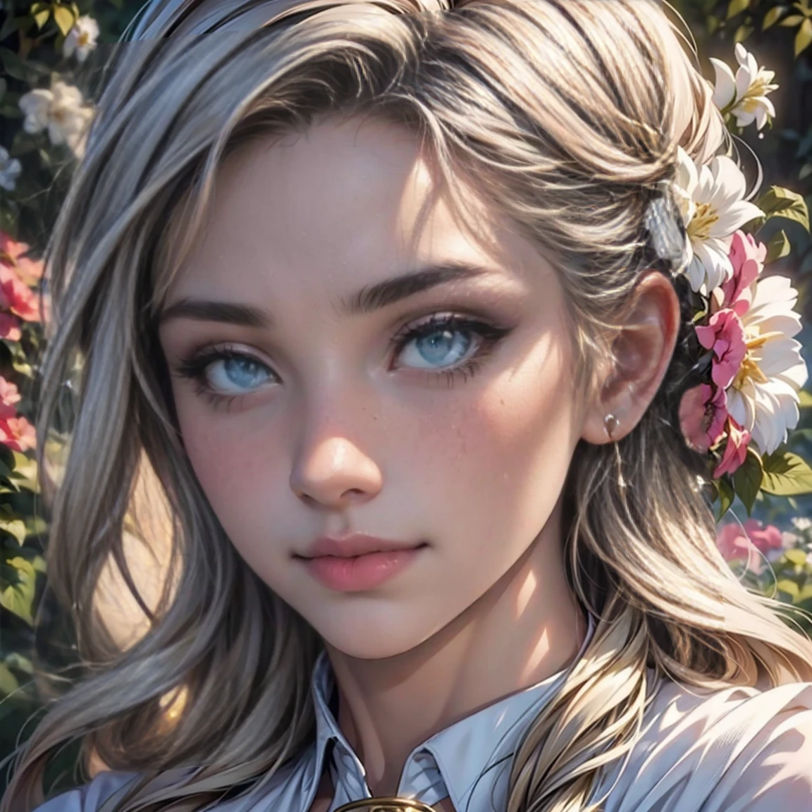 (highest quality,4k,8k,High resolution,masterpiece:1.2),super detailed,(realistic,photorealistic,photo-realistic:1.37),detailed and beautiful eyes,dense and beautiful lips,highly detailed eyes and face,long eyelashes,[garden, Bright colors,soft natural light,romantic atmosphere,vivid flowers, flowing transparent dress,sexy feminine and elegant pose,Happy and confident look, High fashion style, Dreamy scenery, fine art portrait, art print quality, oil painting techniques, impressionist style.