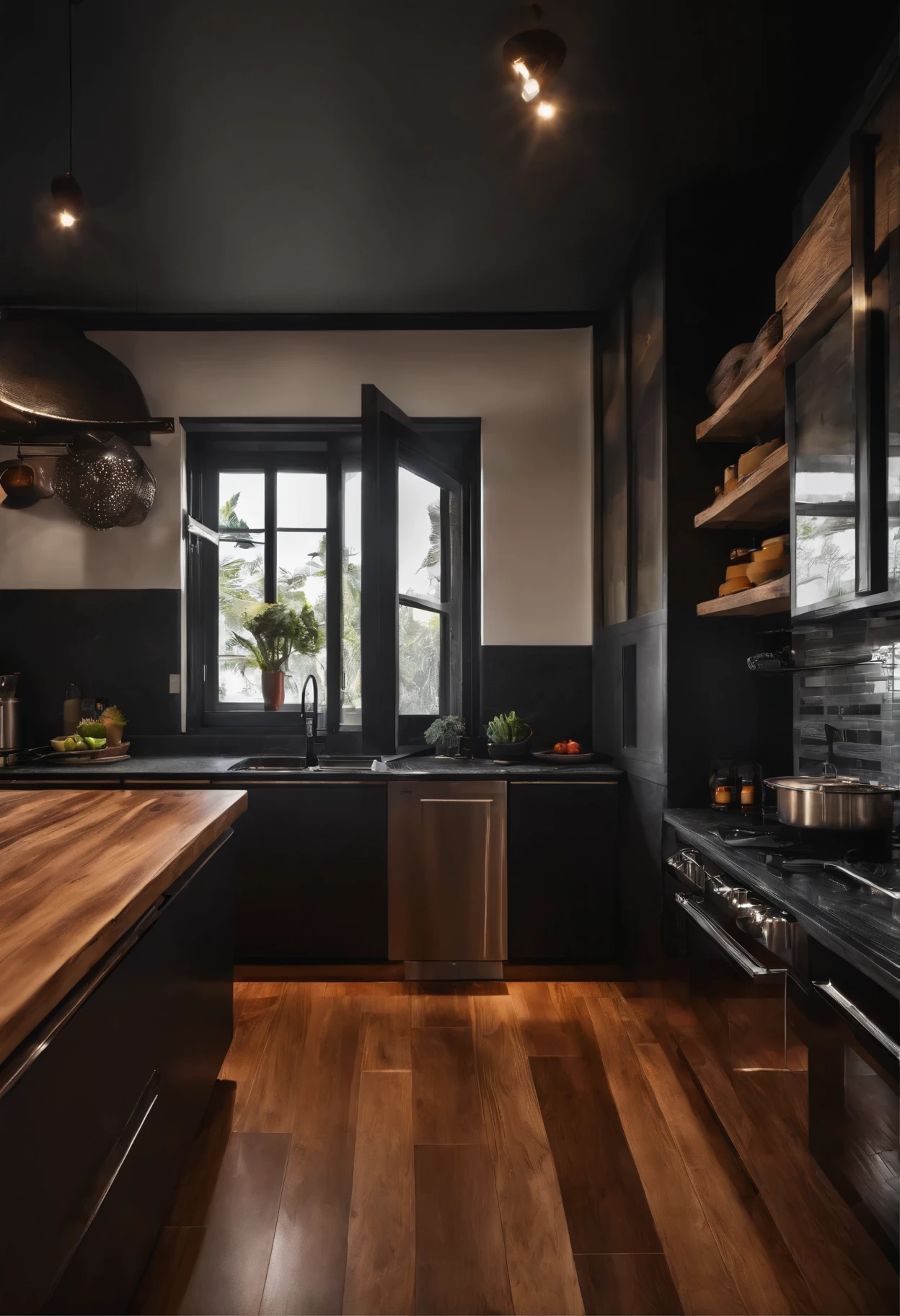 Cozinha de granito,stainless utensils,wood floor, casa de dois andares,dois quartos cinza e preto, sala de estar moderno