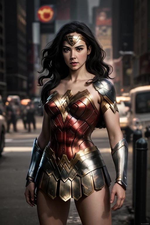 Wonder Woman with short skirt Marvel's very realistic armor in New York  Resolution 4K wallpaper Theme: Dark. 

 