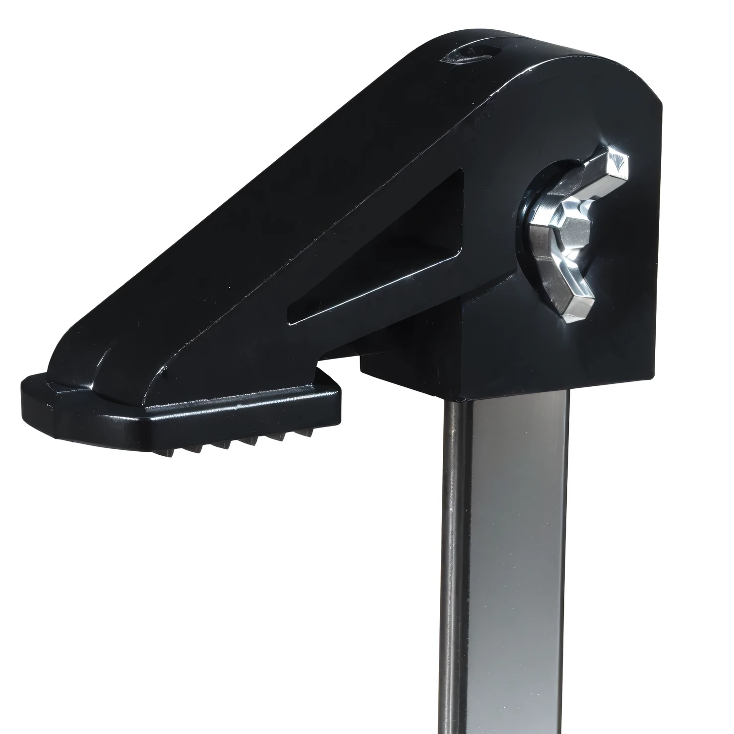 Close up of metal clamp on white background, product photo, Detailed enlargement of photo, Maximum, 400 mm, high detail product photo, Clear detailed view, Upright portrait, hammer, Product Image, Lighting side view, 3 0 0 mm, 300 mm, Quick assembly, Gaunt side view close-up,unbelievably realistic