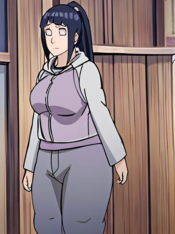 anime screencap, masterpiece,beautiful detailed glow,best illuminate, extremely detailed CG unity 8k wallpaper, 4k, best light,ultra high resolution,detailed,dynamic lighting,super detailed skin,intricate details, hyper detail, sharp detail,detailed, highres, intricate details,(delicate facial features:1.3), 1girl, hinata\(boruto\, solo, cowboy shot, (ponytail:1.2),solo, backwards:1.7, curvy, big breasts,((zoom on ass)):1.5, ((gigantic ass, big ass)):1.9 thick thighs:1.4, mature female, curvy, thin-waist, wide-hips, swaying-hips, plump, bbw, ((purple hoodie, indigo pants, long pants)):1.5, outdoors,cloudy sky, (Beautiful:1.4), (beautiful_face:1.5),(narrow_waist),(vibrant_color:1.2), CLOSED_MOUTH