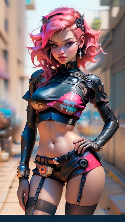 motor irreal:1.4,CG ultra realista K, Fotorrealista:1.4, textura da pele:1.4, Obra-prima:1.4,Linda mulher com lingeries babydoll、Roupas curtas amarelas estilo cyberpunk, pantimedia vermelha , mini saia azul,