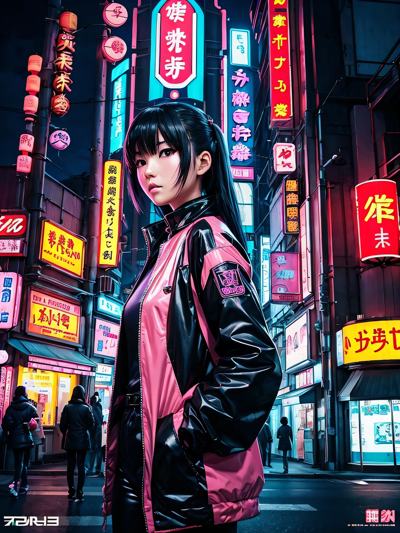 lithograph Japanese cool girl Neon Town Near future cyber punk Movie Posters Retro Nostalgia 80's high resolution High Quality