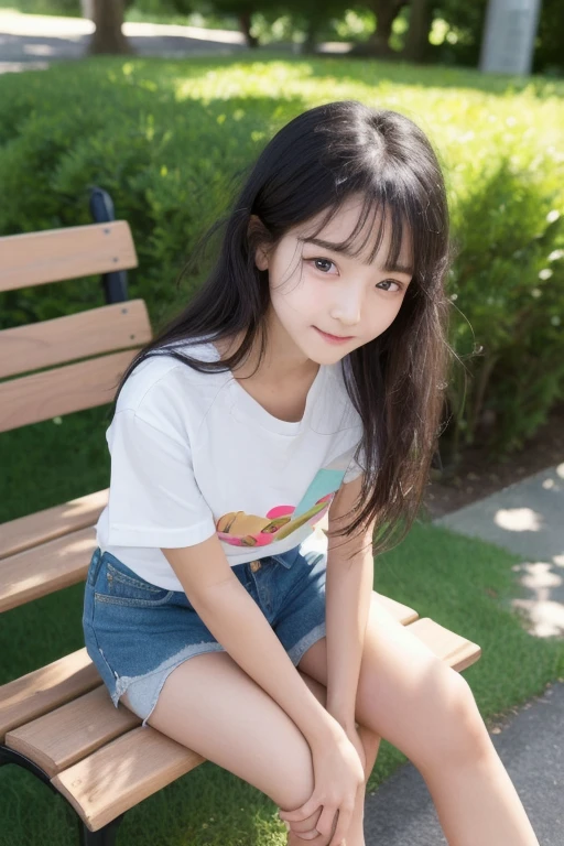 8K,Japanese,,innocent face,teenage girle,summer clothes,everyday wear,sitting,black hair,living,inside the house,Western style,hair clip,relax