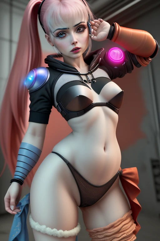 motor irreal:1.4,CG ultra realista K, Fotorrealista:1.4, textura da pele:1.4, Obra-prima:1.4,Linda mulher com lingeries babydoll、Roupas curtas amarelas estilo cyberpunk, pantimedia vermelha , mini saia azul,