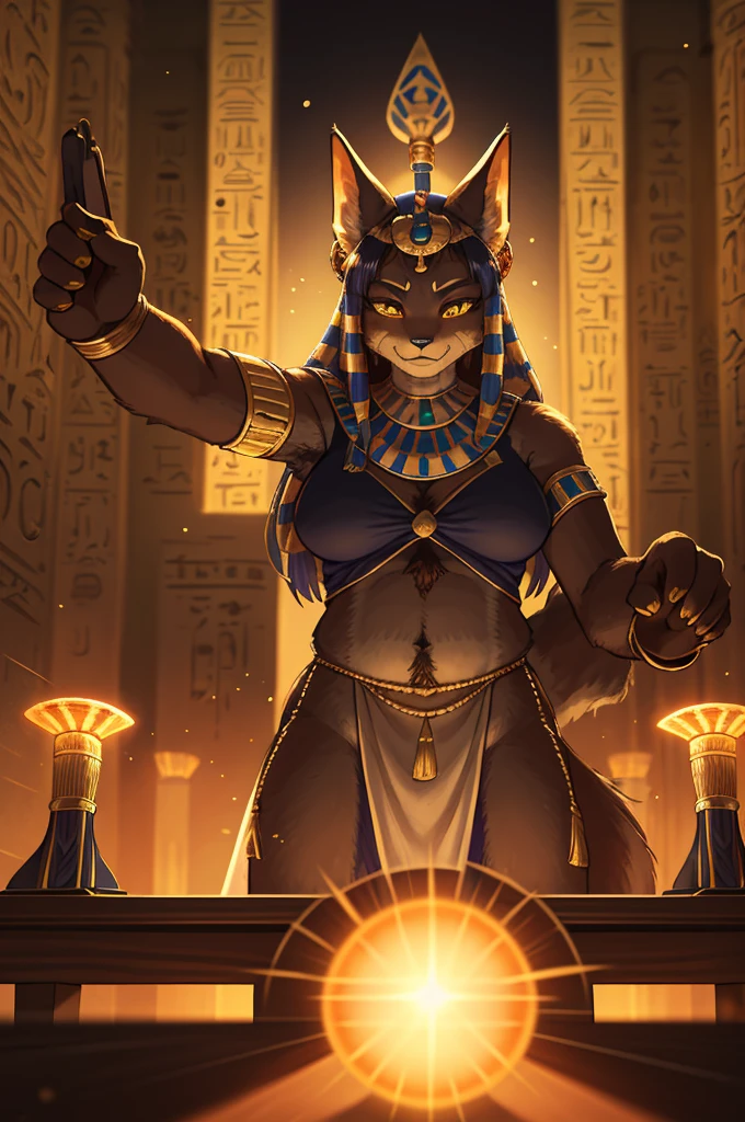 Bokeh , dynamic angle , hairy Bastet woman , realistic hairy fur , mature Model Body Type , (curvy:0.5) , mature Model  face , Hair ties , Ancient Egyptian neat clothing , in the ancient Egypt , dynamic Mysterious pose , (Several servants:1.5) , Rituals , on the altar , Red sun , action movie , Suddenly, an Egyptian god