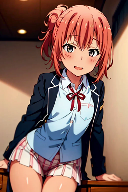 ((highest quality)), ((masterpiece)), (be familiar with), Perfect Face, indoor, Bedroom, Watching the audience,
One woman, Yuigahama Yui,
Open Mouth, Ecstatic expression, blush, smile,
Small breasts, Flat Chest, Young Girl, , , Girl,
Short Hair, Salmon-colored hair, Salmon-colored eyes, Side Pony,
Leg spread,