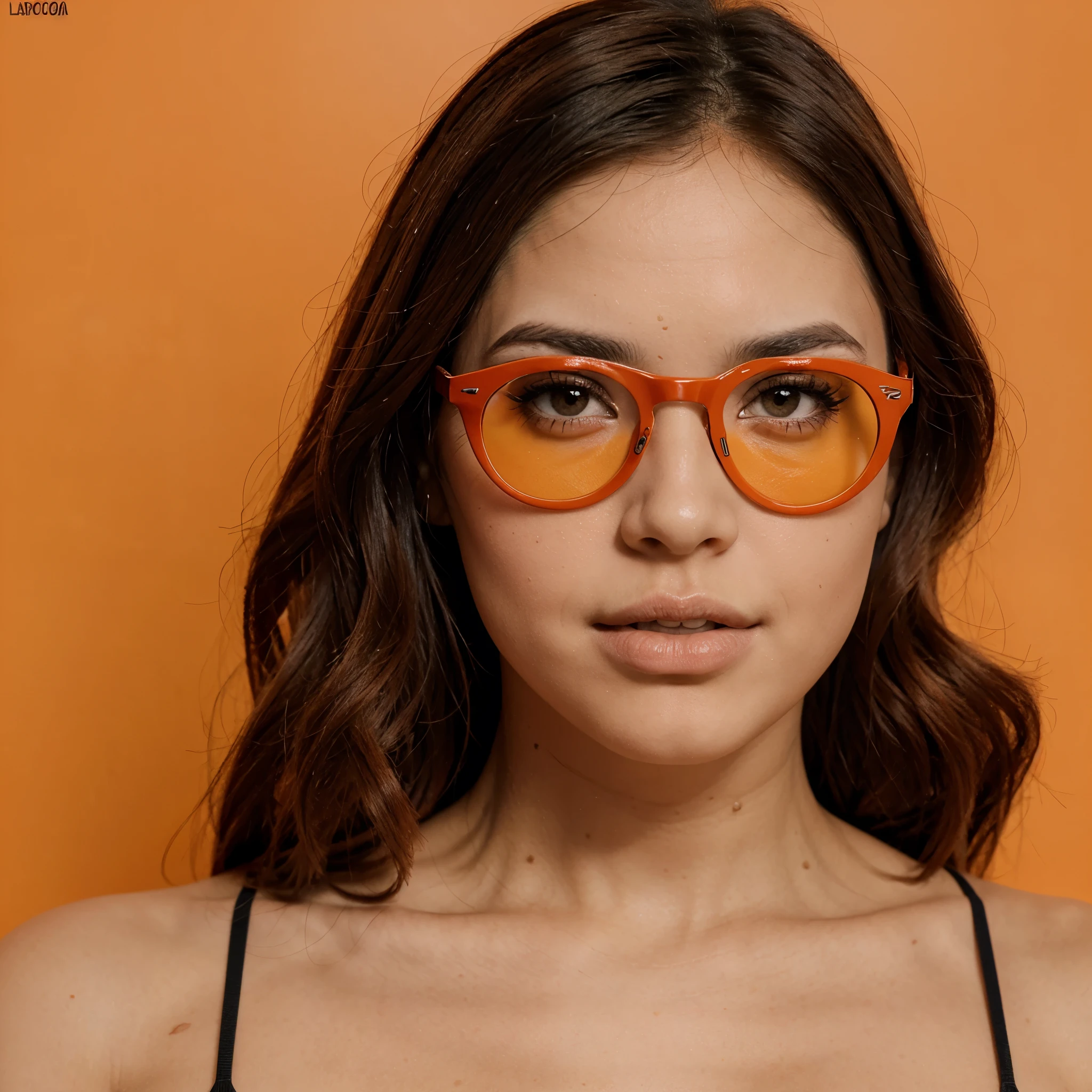 comic, chica de color con lentes naranja, labios color rojo.  En una pose ganadora llena de confianza 