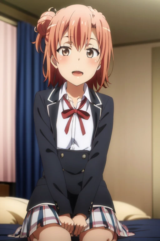 ((highest quality)), ((masterpiece)), (be familiar with), Perfect Face, indoor, Bedroom, Watching the audience,
One woman, Yuigahama Yui,
Open Mouth, Ecstatic expression, blush, smile,
Small breasts, Flat Chest, Young Girl, , , Girl,
Short Hair, Salmon-colored hair, Salmon-colored eyes, Side Pony,
Leg spread,