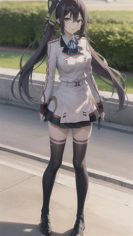 1 chica, shinonono houki, is-uniform, parque, flor, primavera, , high resolution, absurdos,