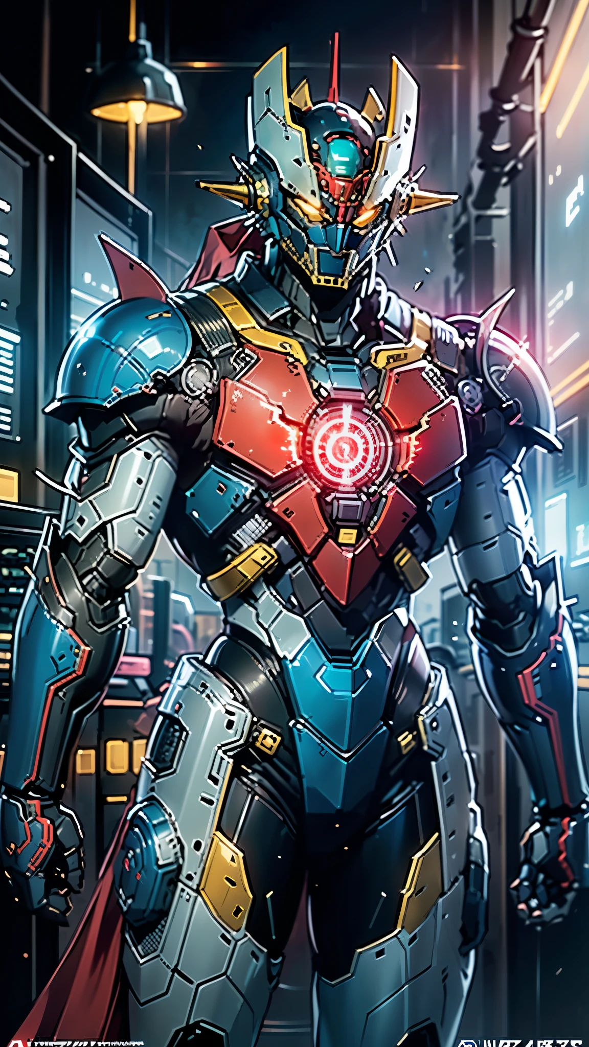 A man wearing a full-face helmet, a fantasy-style biotech armored combat suit, green eyes, (a composite layered chest armor), fully enclosed shoulder guards, matching arm and leg guards, the belt is adorned with Z mark, (the color scheme is primarily white with red and blue accents), the design balances heavy with agility, a high-tech bio-mecha armor, (Armor Concept Inspired by Mazinger Z, stand on the top of a skyscraper in a futuristic sci-fi city), this character embodies a finely crafted fantasy-surreal style armored hero in anime style, exquisite and mature manga art style, (battle damage, element, plasma, energy, the armor glows), ((male:1.5)), metallic, real texture material, dramatic, high definition, best quality, highres, ultra-detailed, ultra-fine painting, extremely delicate, professional, perfect body proportions, golden ratio, anatomically correct, symmetrical face, extremely detailed eyes and face, high quality eyes, creativity, RAW photo, UHD, 32k, Natural light, cinematic lighting, masterpiece-anatomy-perfect, masterpiece:1.5