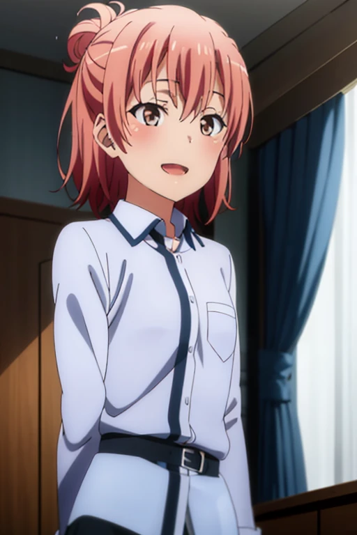 ((highest quality)), ((masterpiece)), (be familiar with), Perfect Face, indoor, Bedroom, Watching the audience,
One woman, Yuigahama Yui,
Open Mouth, Ecstatic expression, blush, smile,
Small breasts, Flat Chest, Young Girl, , , Girl,
Short Hair, Salmon-colored hair, Salmon-colored eyes, Side Pony,
Leg spread,