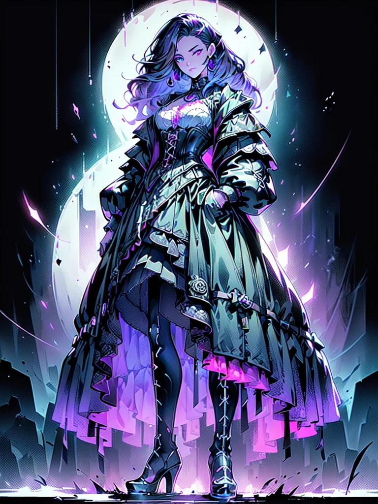 "(best quality,ultra-detailed,photorealistic:1.37),A girl with (beautiful detailed eyes:1.1:1.1), (long eyelashes:1.1),(blue eyes) and (fair skin as snow), (gotic dyed hair:1.1) (ruby red) (wavy and purple-tinged) (hair) wearing gothic outfit. The girl is standing in a (dark and mysterious:0.9) garden, surrounded by (twisted and overgrown) (black rose bushes), with (moonlight) casting an eerie glow. The girl's outfit consists of a (black lace) (corset), (voluminous) (black tulle) (skirt), and (high-heeled boots). Her (dark eyeliner:1.1:1.1) and (blood-red lipstick) add to her (intense and mysterious) gaze. The garden is filled with (subtle fog) and (ethereal shadows), creating an (haunting atmosphere). The (moonlit sky) above is (starry) and (dark), with a (full moon) shining brightly. The overall color palette of the scene is (dominated by dark, cool tones), with hints of (deep purples) and (rich blues). The lighting is (dramatic and moody), with (soft moonlight) casting shadows on the girl's face and outfit, emphasizing the (contrast between light and dark)."
Notice:The above is a longer version of the prompt,If you want to simplify you can omit some details or add details。