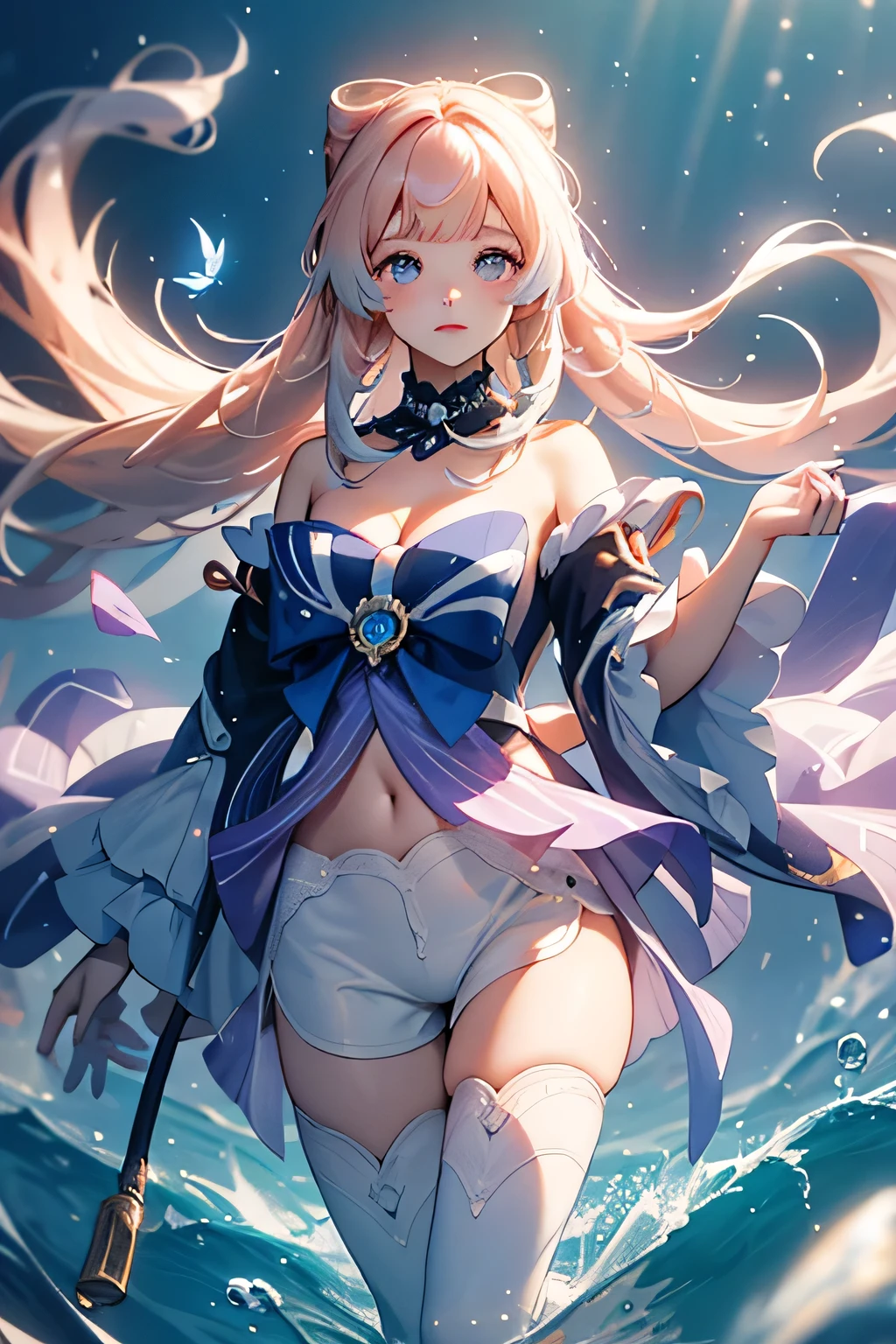 [sangonomiya_kokomi_genshin]:1.5,((masterpiece,highest quality,Highly detailed images,Beautiful images))1.4(kokomi images、Cities with waterways、Beautiful waterways、The wind is blowing、Bright lighting overall、Backlight、A fantastic atmosphere、Thick Fog、Dust flutters)1.3,(Full body image)1.1(Beautiful cleavage)
